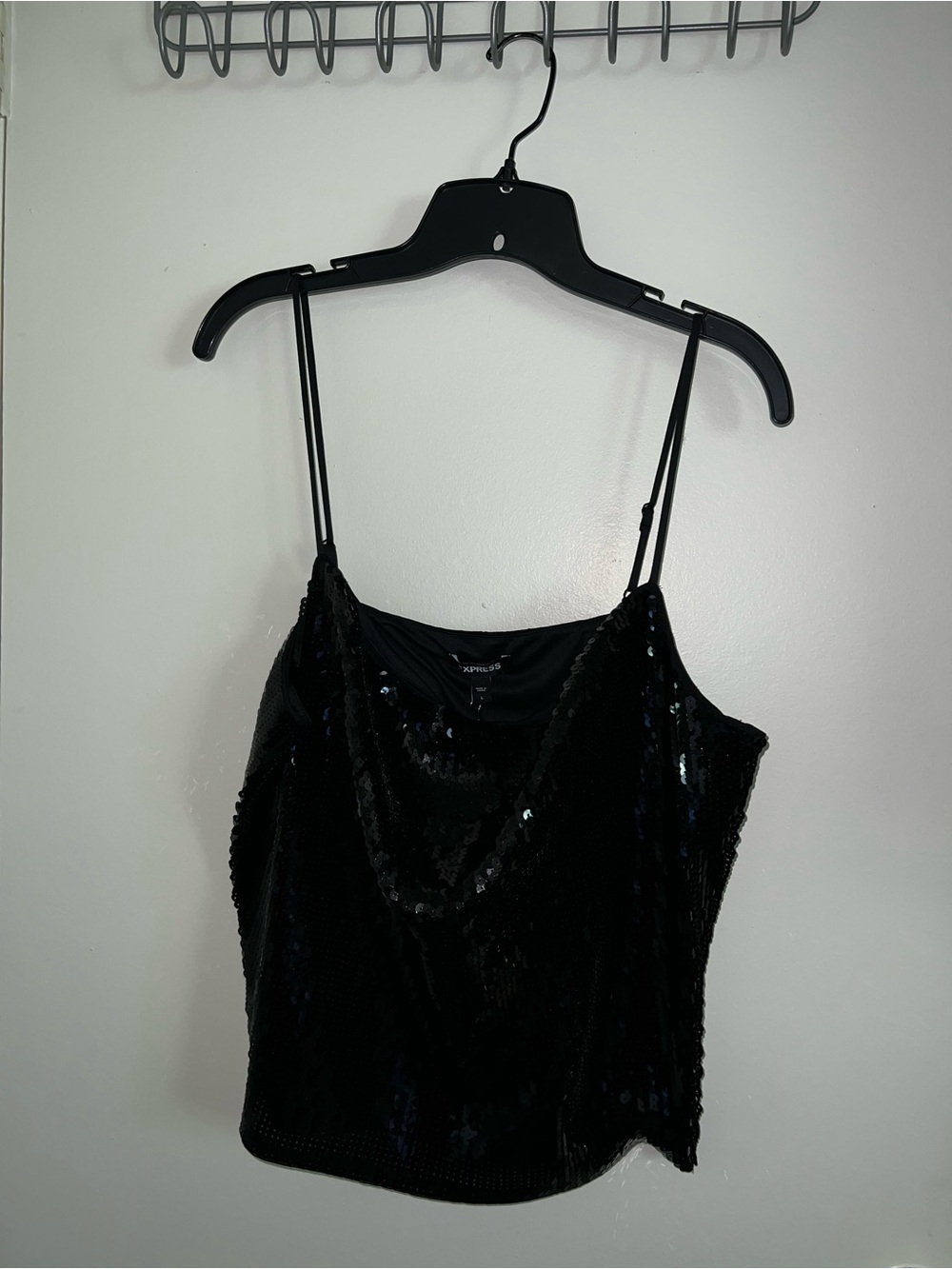 Express Black Sequin Cowl Neck Tank Top Size L - Women